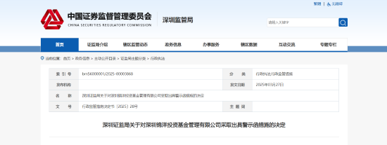 违规向不适配投资者推介基金！绵洋投资被出具警示函
